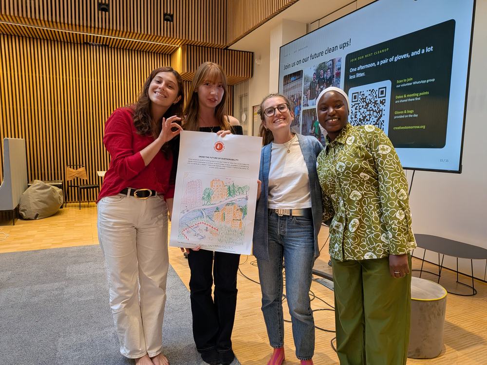 Four workshop participants holding up the map they designed