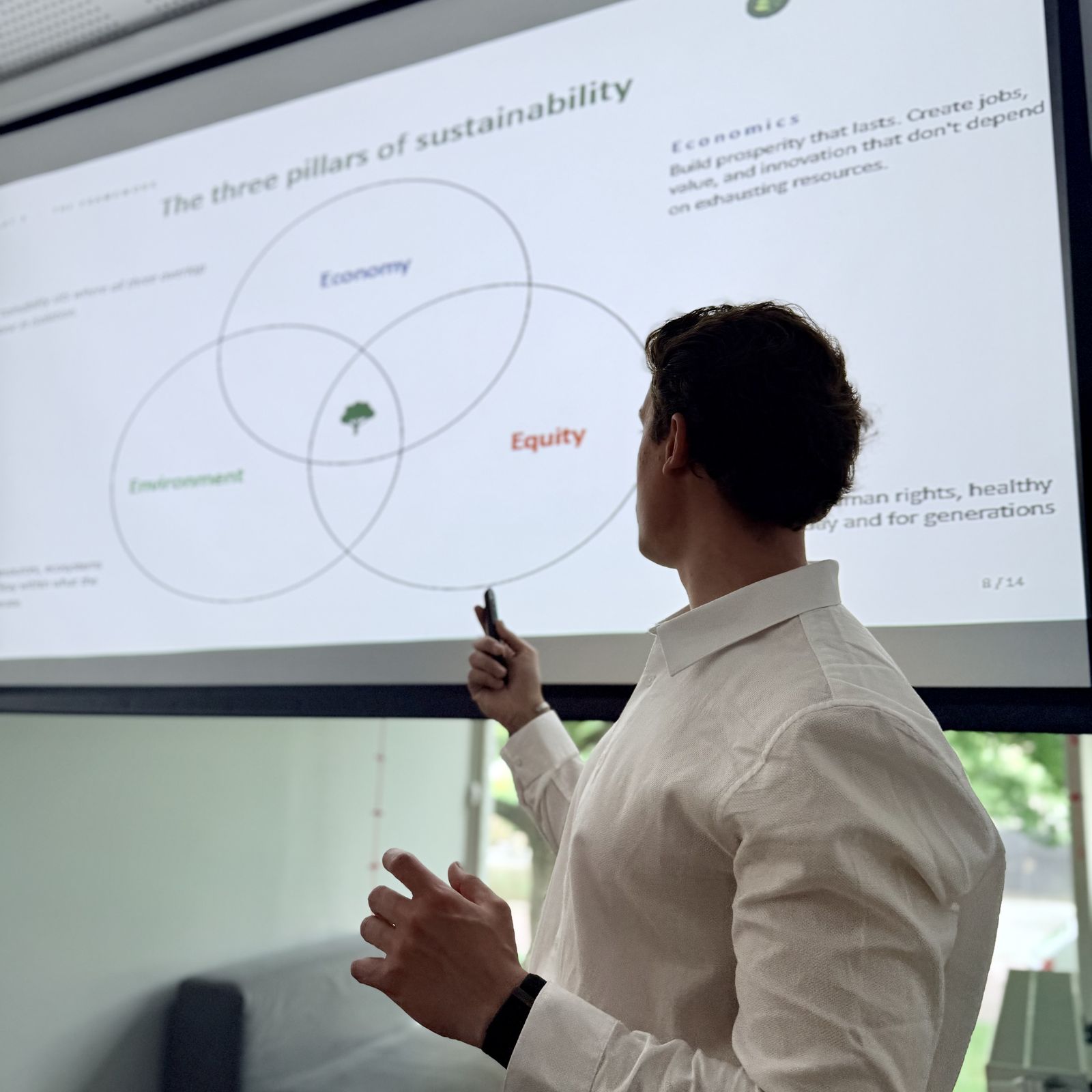 A Creatives of Tomorrow workshop explaining the three pillars of sustainability